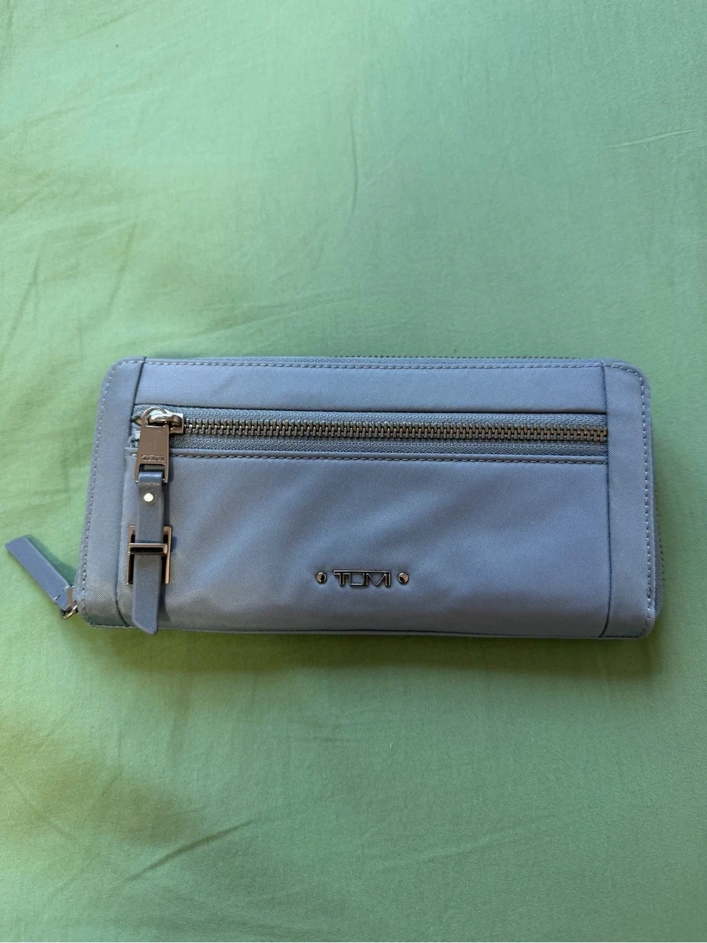 Tumi Pale Blue Zip-Around Wallet with Front Pocket